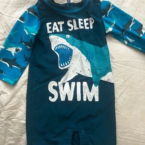 Hatley Blue Shark Print Kids Swim Rashguard